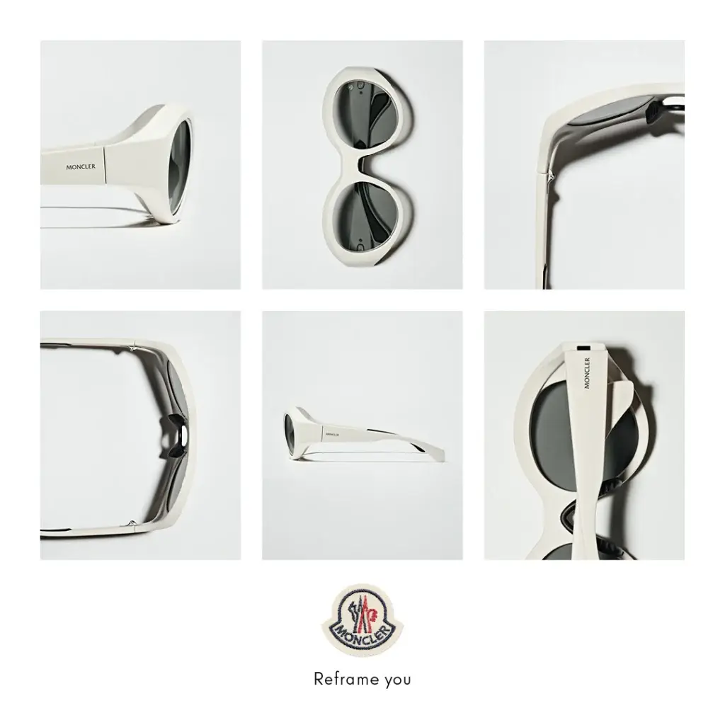 Lunettes Moncler 2024 . ME8005, monture blanche, détails des verres gris et design innovant