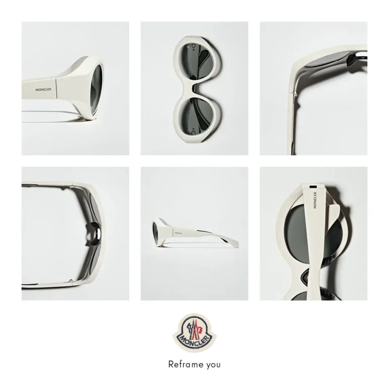 Moncler eyewear 2024 ME8005 glasses, white frame, gray lens details, and innovative design.
