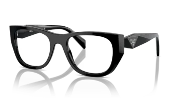 Gafas Prada 2024 con montura angular negra - Colección de gafas ópticas modernas.