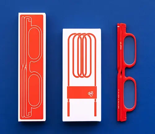 Gafas de lectura Read On Light en rojo con embalaje innovador.