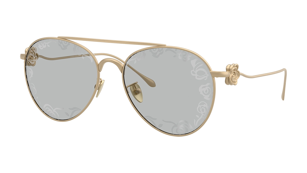 Lunettes de soleil Giorgio Armani AR6167, monture dorée avec détails floraux, modèle aviateur raffiné pour 2025.