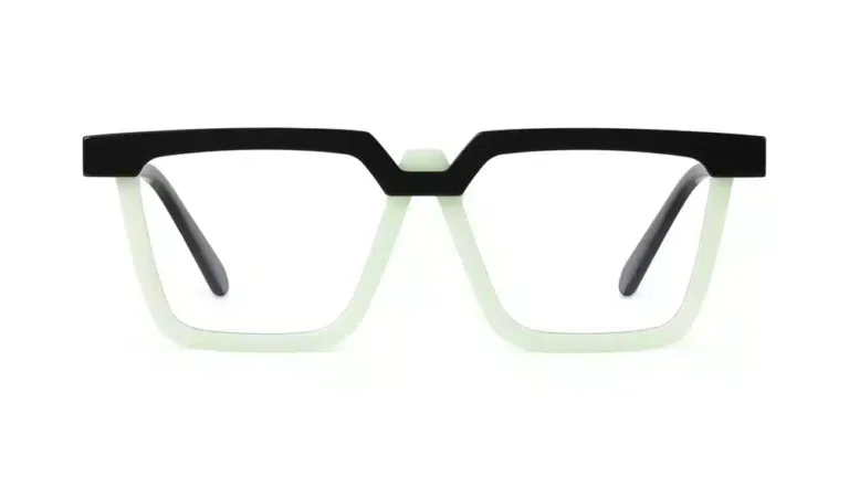 Veronika Wildgruber eyewear RICK glasses in black and fluorescent, modern geometric design