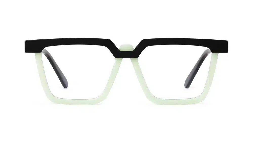 Lunettes Veronika Wildgruber RICK en noir et fluo, design géométrique moderne