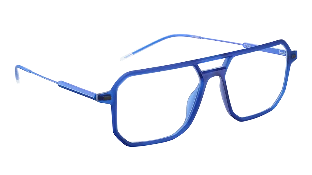 Lunettes géométriques bleues Torx 54O de lool eyewear, au design audacieux et contemporain.