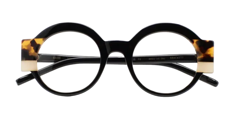 Vista frontal de las gafas de sol KALEOS Albright, montura de carey con lentes degradadas.
