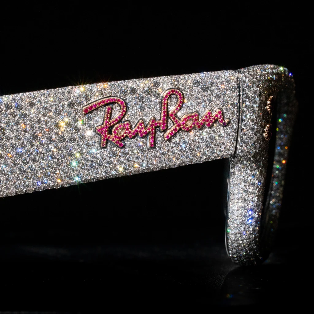 Rocky Unveils the Most Expensive Ray-Bans Ever Made 4 rayban Wayfarer Puffe full pave, or blanc 18 carats