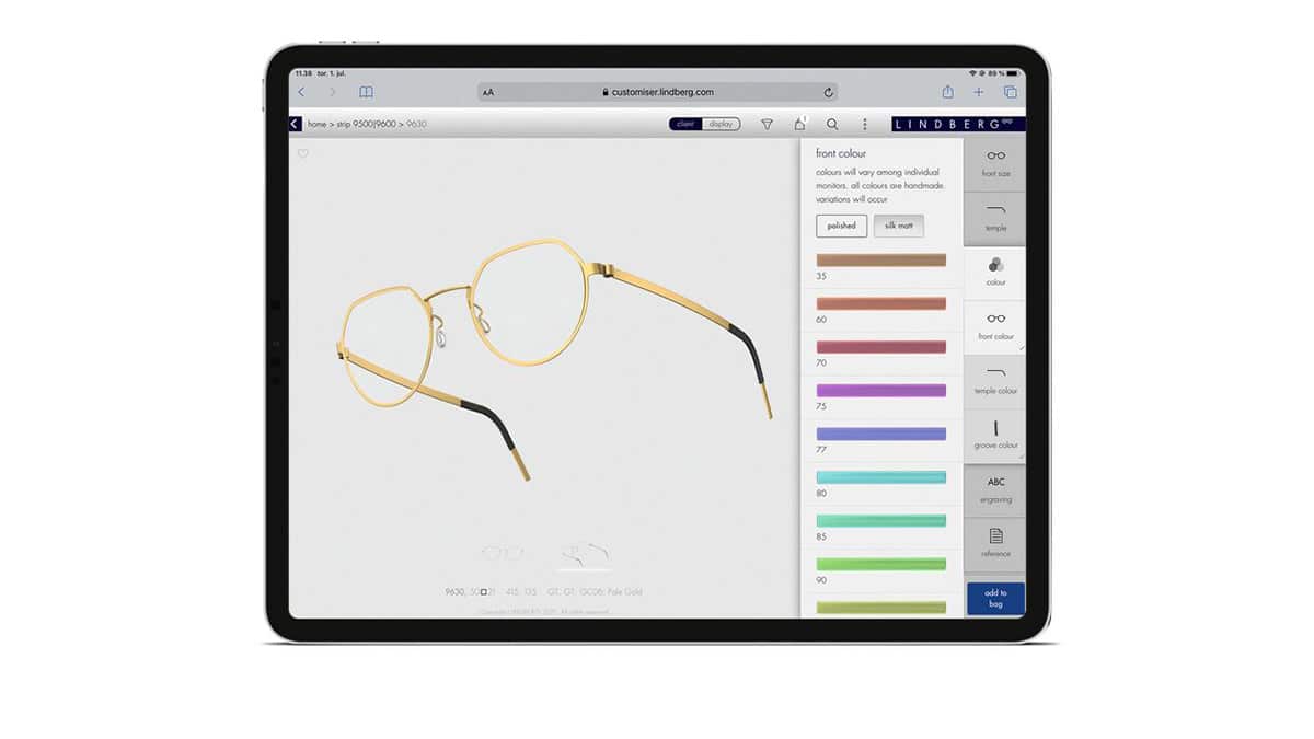 Plataforma digital B2B de LINDBERG: configura tus gafas a medida online