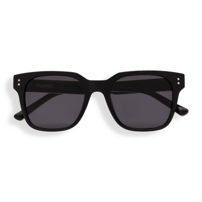 Lunettes de soleil Essentiel N1 en acétate noir polie avec verres gris foncé