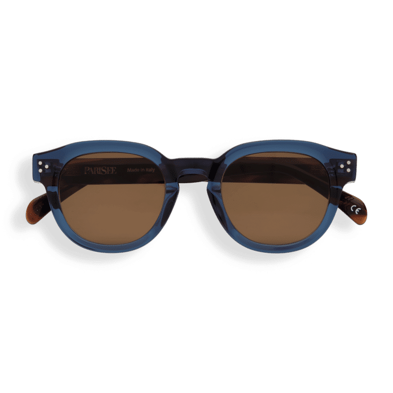 Lucenti, lunettes de soleil pantos en acétate bleu transparent, verres bruns