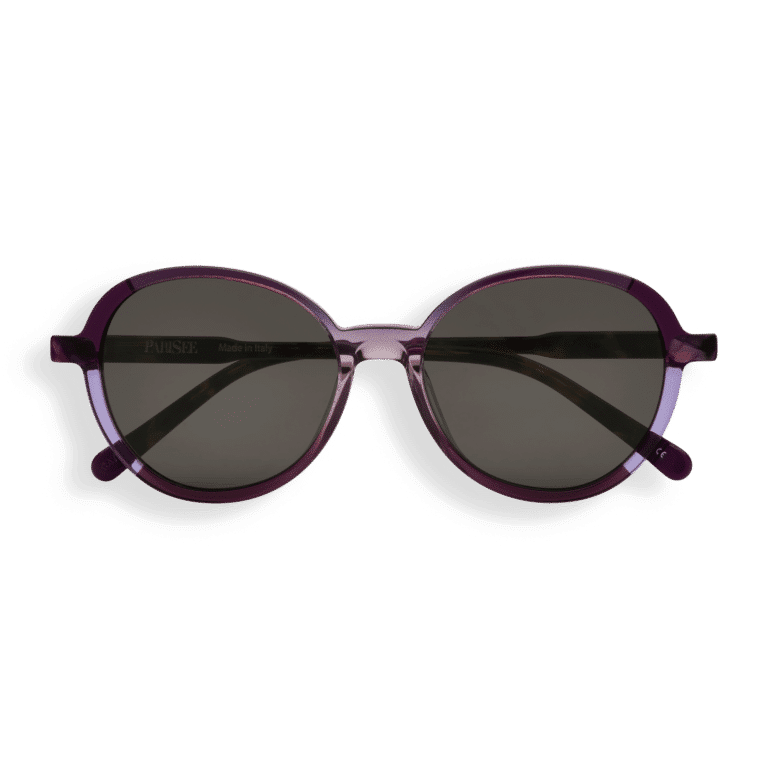 Stelle, lunettes de soleil rondes en acétate violet transparent, verres gris