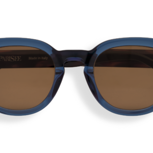 Lucenti sunglasses, panto shape in transparent blue acetate, brown lenses