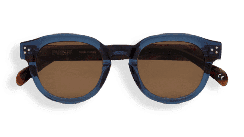 Gafas de sol Lucenti, forma pantos en acetato azul transparente, lentes marrones