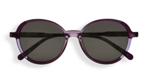 Gafas de sol Stelle, montura redonda de acetato violeta transparente, lentes grises