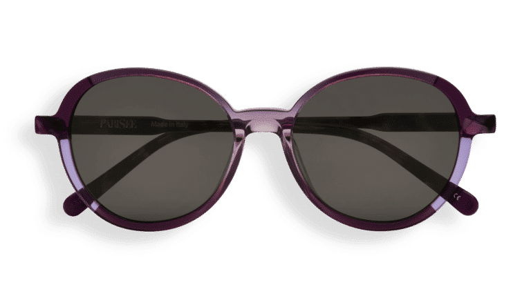 Gafas de sol Stelle, montura redonda de acetato violeta transparente, lentes grises