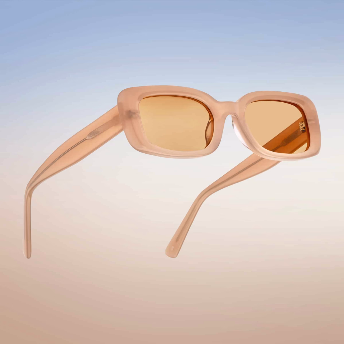 Parisee Eyewear Essentiel N3 beige translucent rectangular sunglasses, large fit, light tinted lenses, 3/4 view