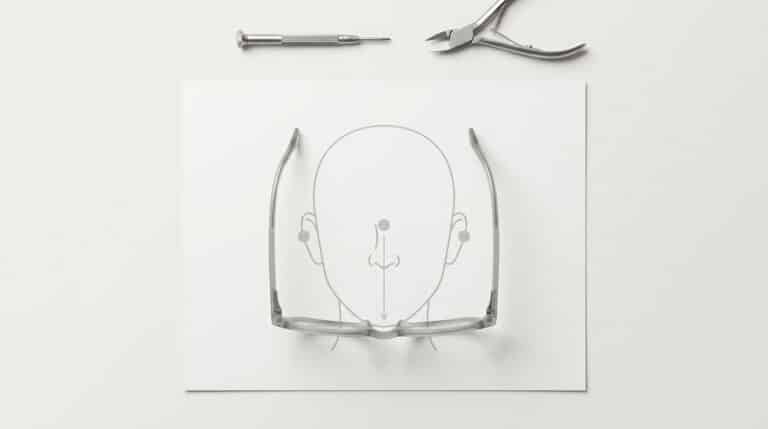 Lunettes qui glissent : schéma de glissement au niveau du pont avec repères nez et oreilles pour diagnostic et réglages