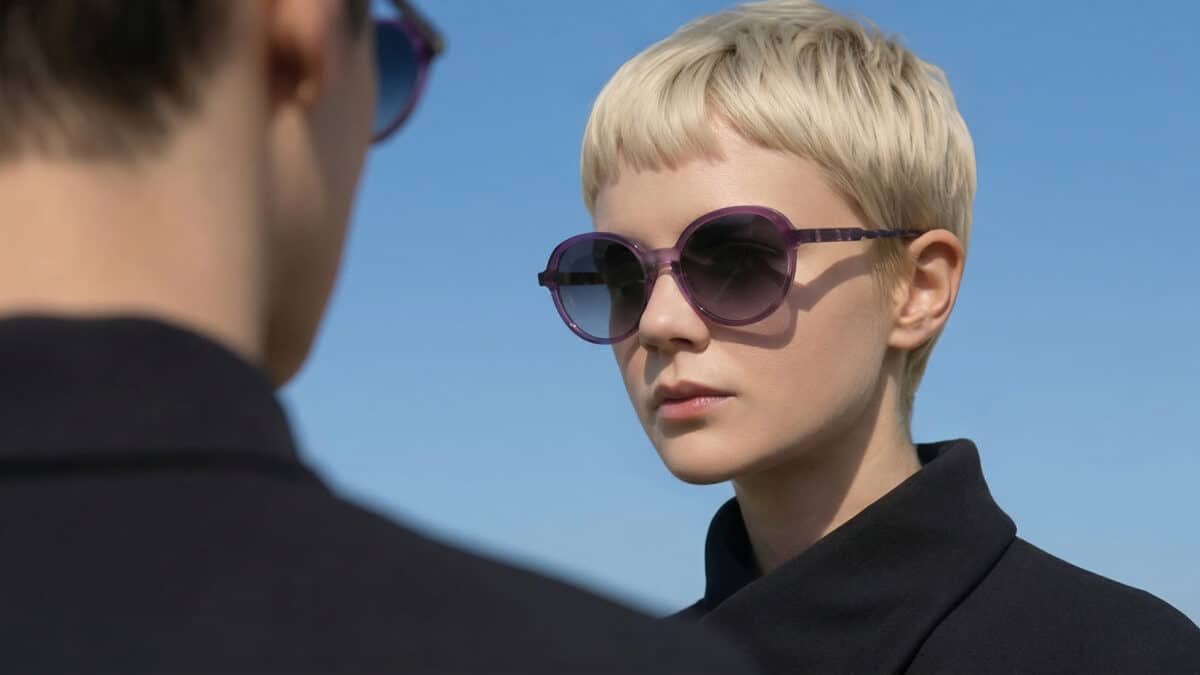 Stelle — lunettes de soleil rondes violettes en acétate laminé